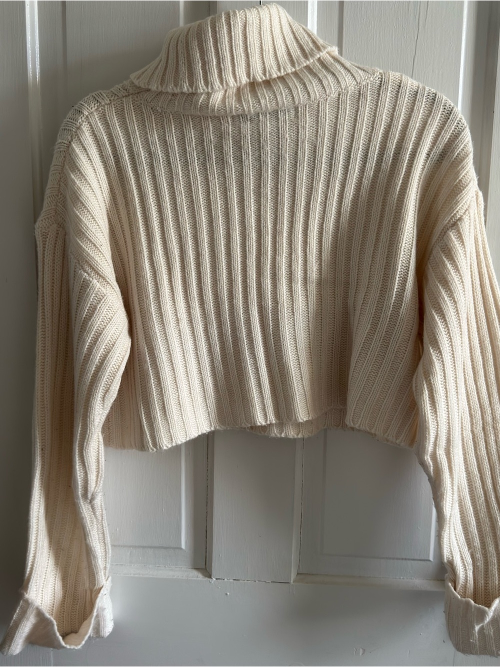 Sweet Rain Cropped Cream Ribbed Turtleneck Sweater - Picture 3 of 5